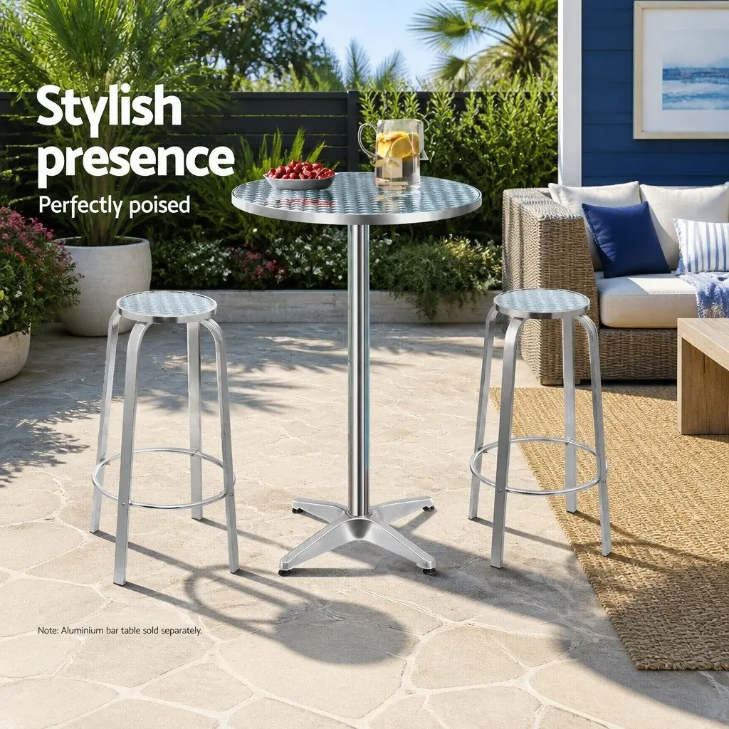 Outdoor Bar Stools Silver Aluminum Sturdy Frame 82cm Height Set of 2