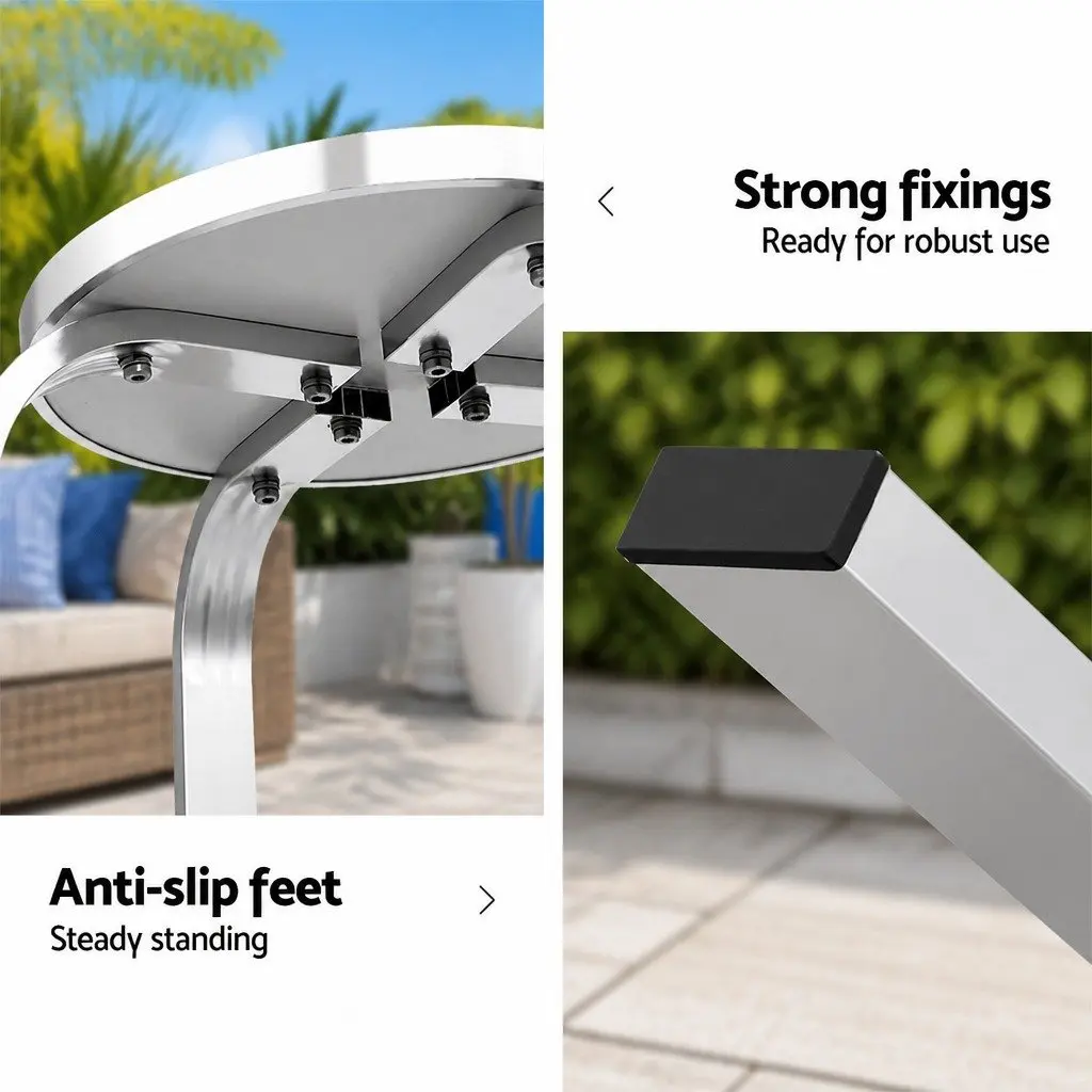 Outdoor Bar Stools Silver Aluminum Sturdy Frame 82cm Height Set of 2