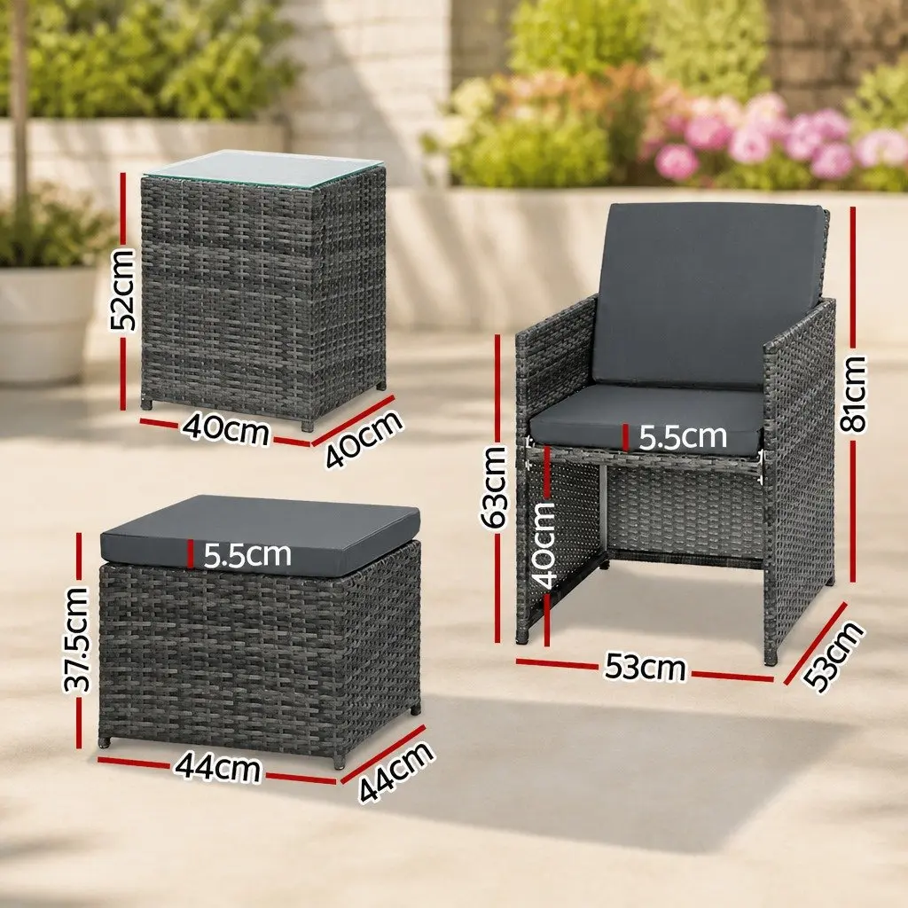 5 Piece Wicker Outdoor Bistro Set with Chairs Ottoman Glass Table