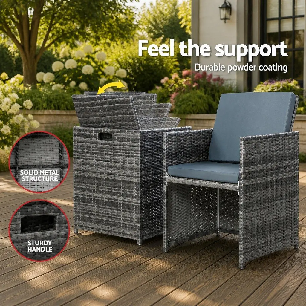 5 Piece Wicker Outdoor Bistro Set with Chairs Ottoman Glass Table