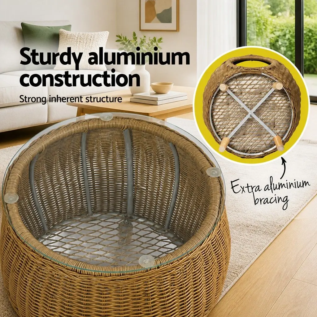 Coffee Table Wicker Aluminium Frame 51cm Width 42cm Height