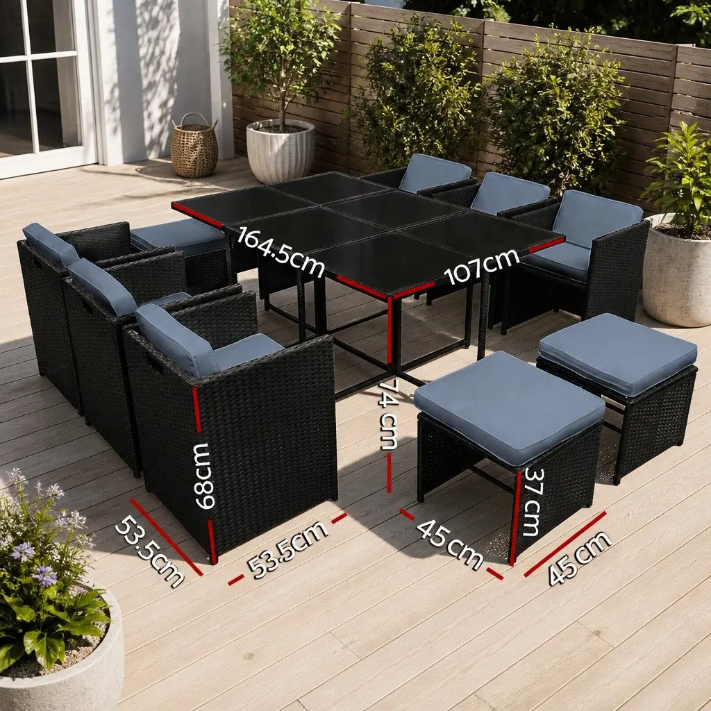 Outdoor Dining Set Wicker 11 Piece Black 10 Seater