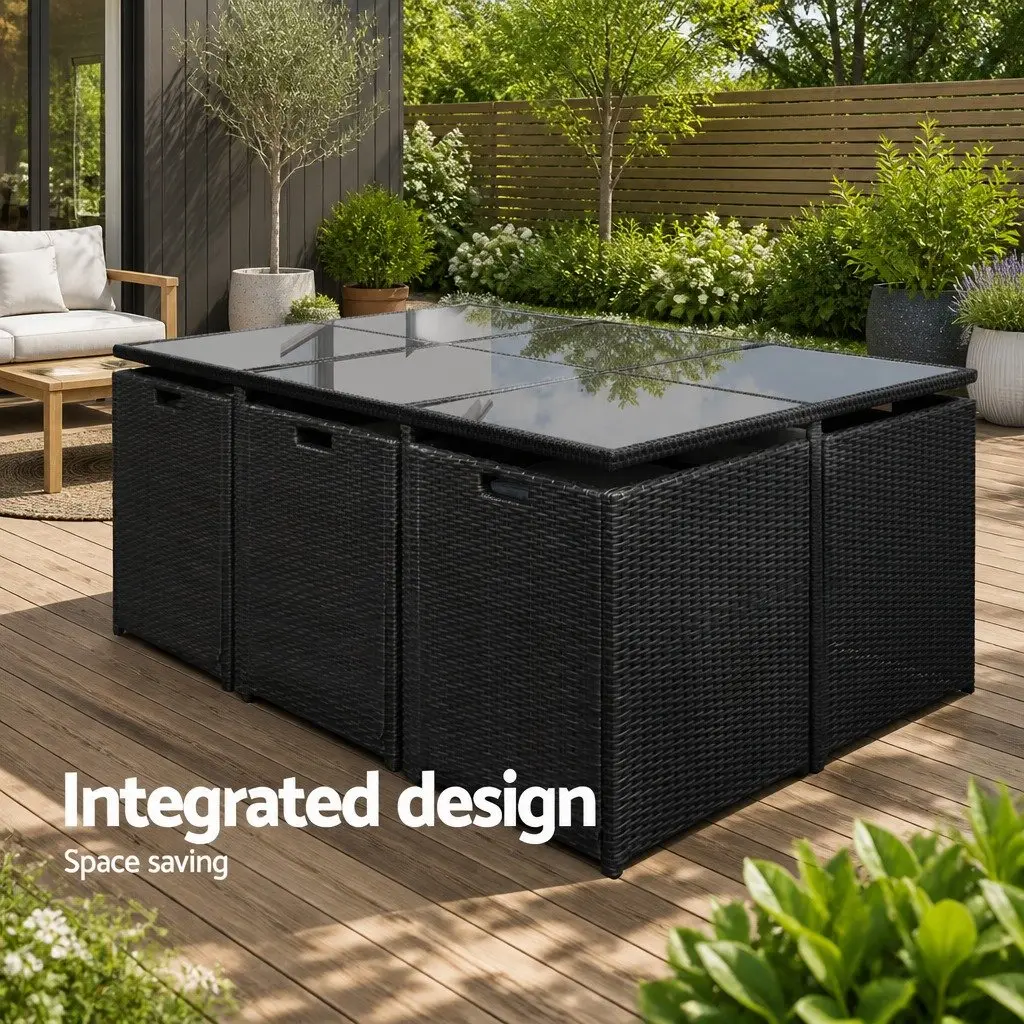 Outdoor Dining Set Wicker 11 Piece Black 10 Seater