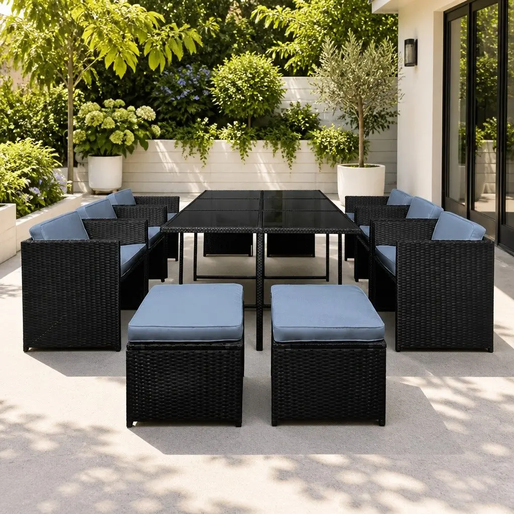 Outdoor Dining Set Wicker 11 Piece Black 10 Seater