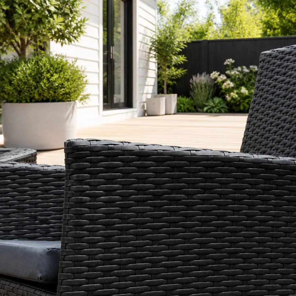 9 Piece Wicker Lounge Chairs and Table Outdoor Dining Set Black Garden Furniture
