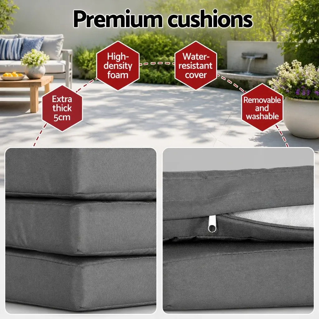 Outdoor Dining Set 9 Piece Steel Table Chairs with Cushions Grey Setting