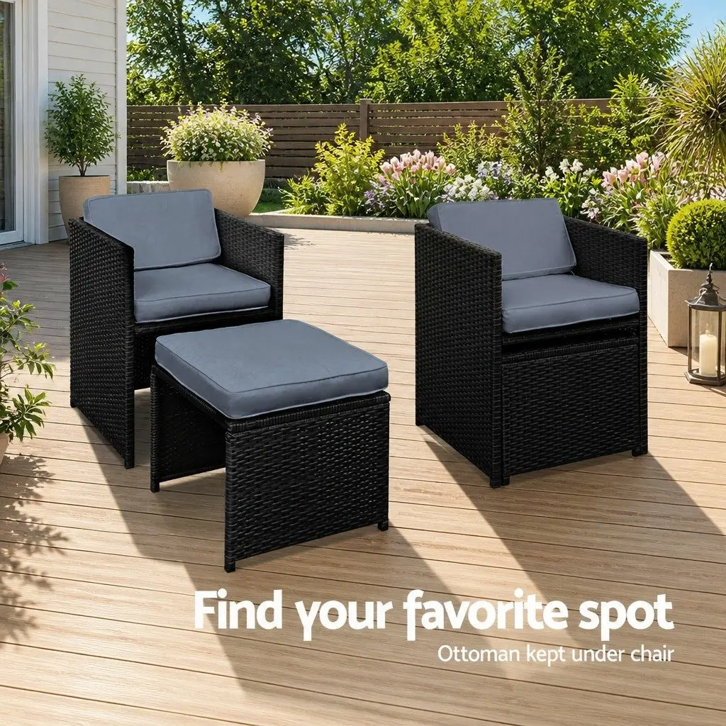 Outdoor Dining Set Wicker Black 9 Piece for 8 Seaters Garden