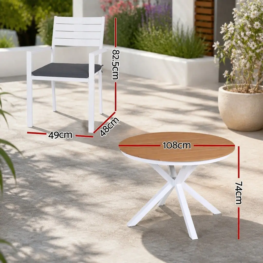 Outdoor Dining Set Round Table with X-Base Frame and 4 Stackable Chairs White