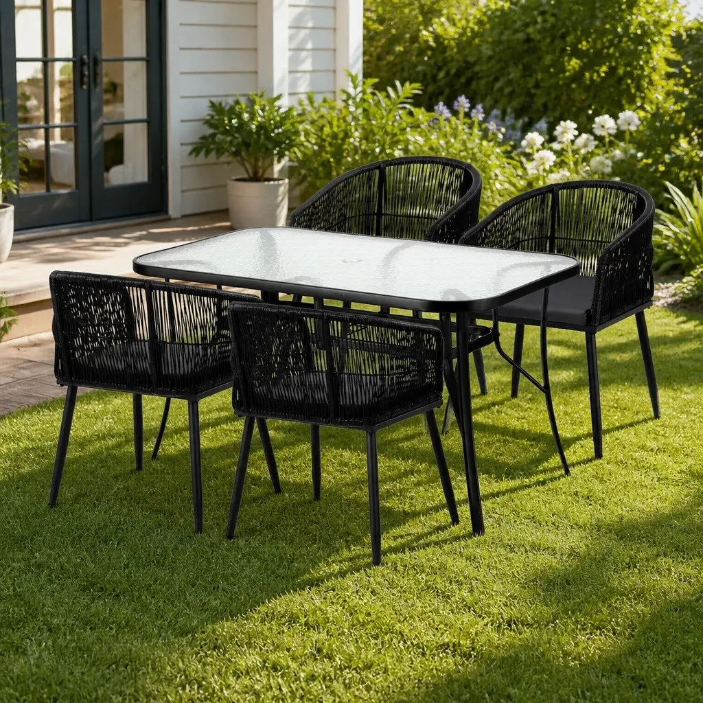 Outdoor Dining Set Black 5 Piece Table Chairs Garden Patio Furniture