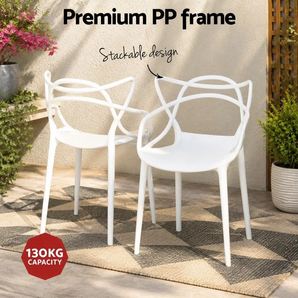 5 Piece Outdoor Dining Set Stackable White Table and Chairs