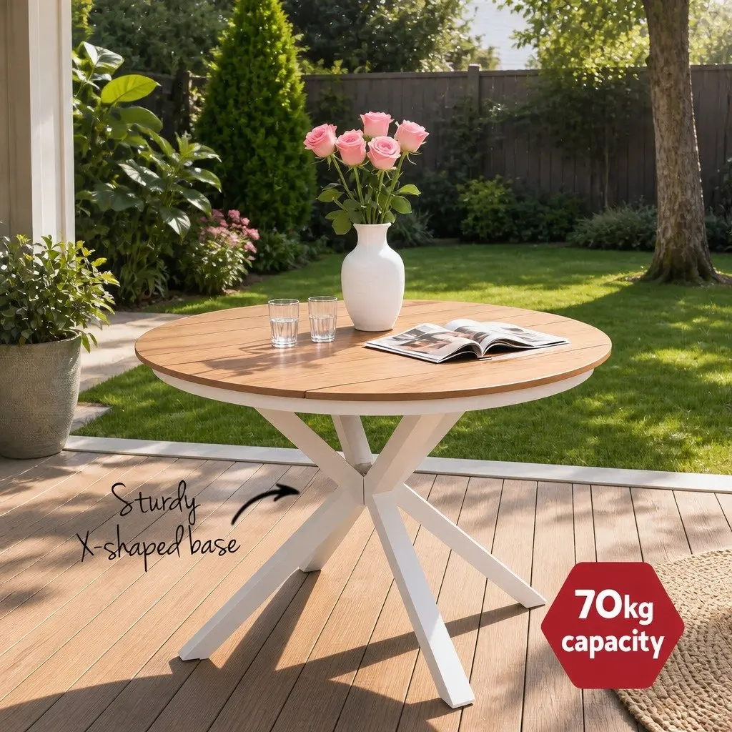 5 Piece Outdoor Dining Set Stackable White Table and Chairs