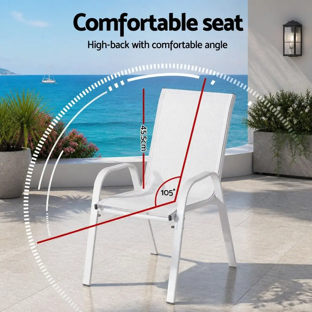 7 Piece Outdoor Dining Set White Steel Table and Stackable Chairs for Patio Garden