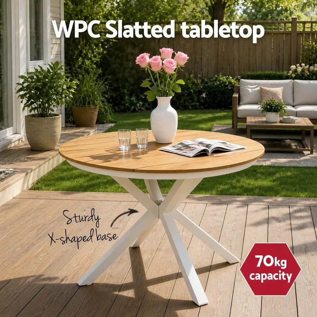 7 Piece Outdoor Dining Set White Steel Table and Stackable Chairs for Patio Garden