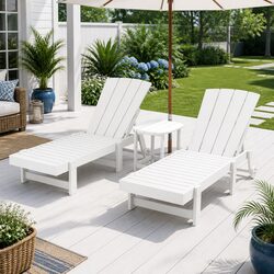 Sun Lounge Chair Set 3-Piece Outdoor Furniture Adjustable Chaise Lounger with