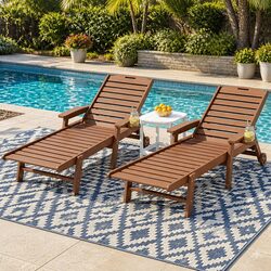 Sun Lounge Chair Lounger Outdoor Patio Furniture Set with Side Table Wheels