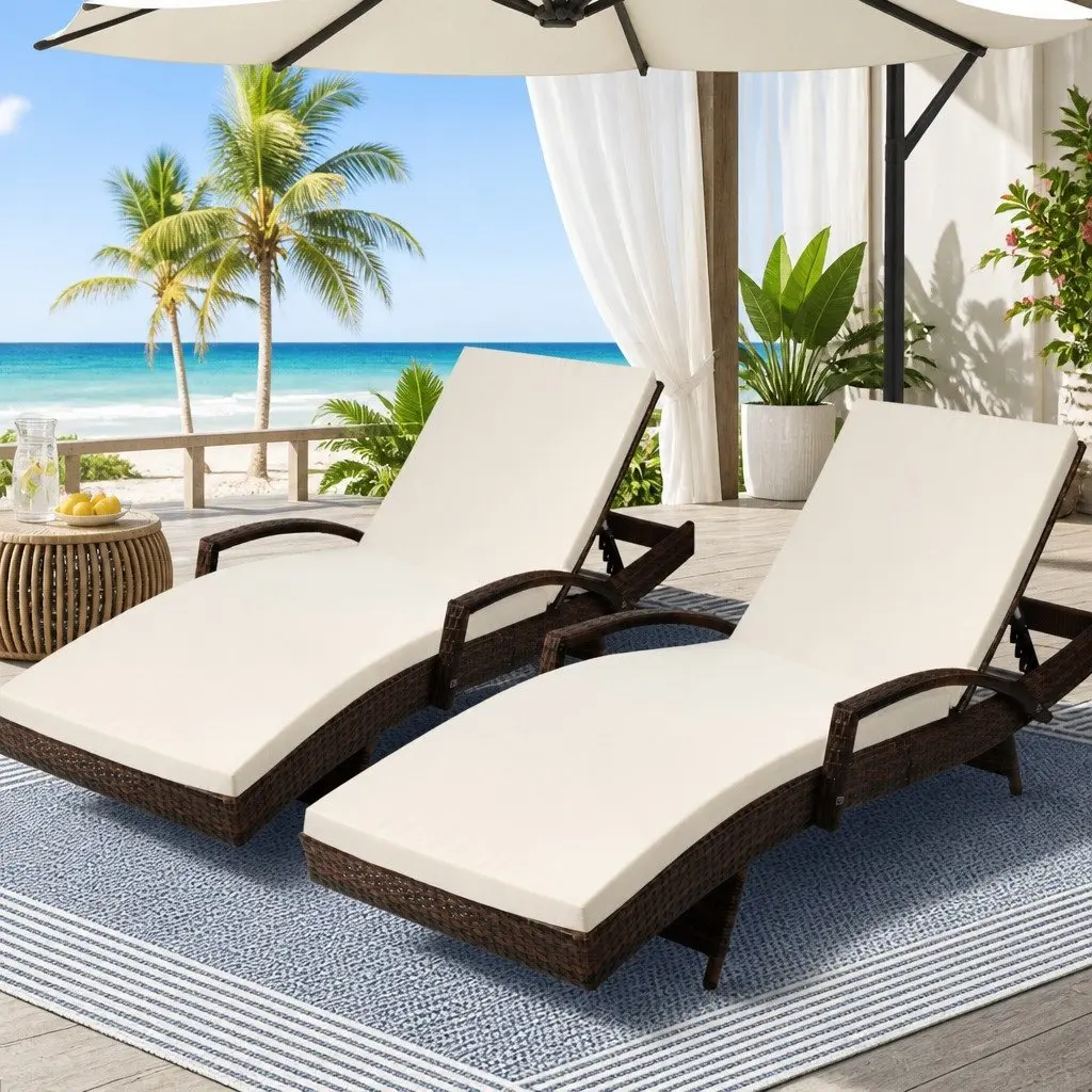 Outdoor Sun Lounge Chair Adjustable Backrest 190cm x 70cm x 75cm 2PC Set