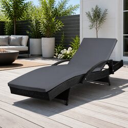 Outdoor Sun Lounge Chair Adjustable Recliner Patio Relaxer with Cushion Black