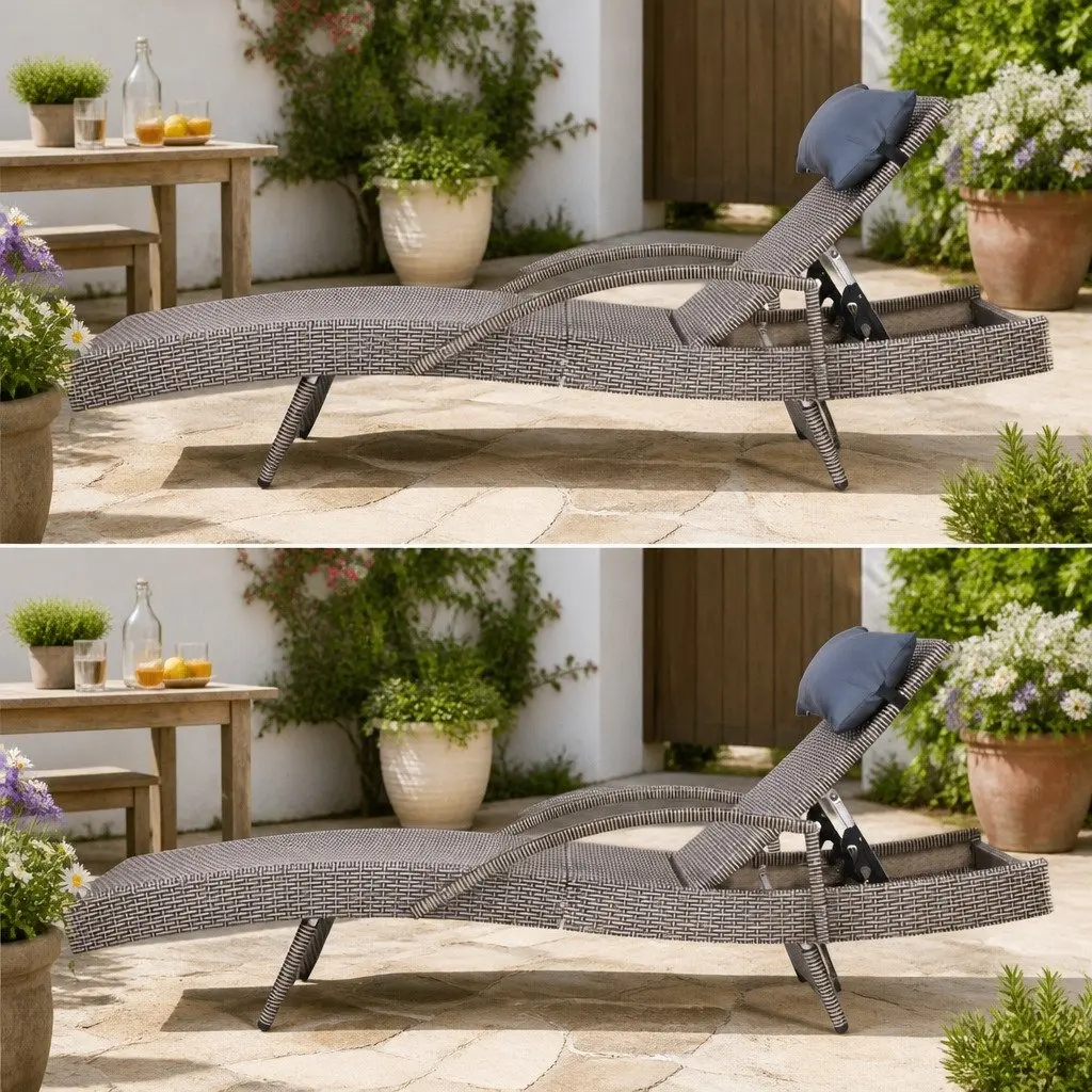Outdoor Sun Lounge Adjustable Wicker Lounger with UV-Resistant Frame and Water-Resistant Cushion 190cm x 70cm x 75cm