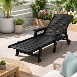 Sun Lounge Chair 4-Position Adjustable Chaise with Wheels Patio Beach Outdoor