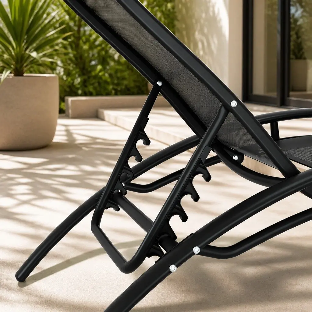 Outdoor Sun Lounger 3 Piece Set Steel Frame Adjustable Backrest Textilene Fabric