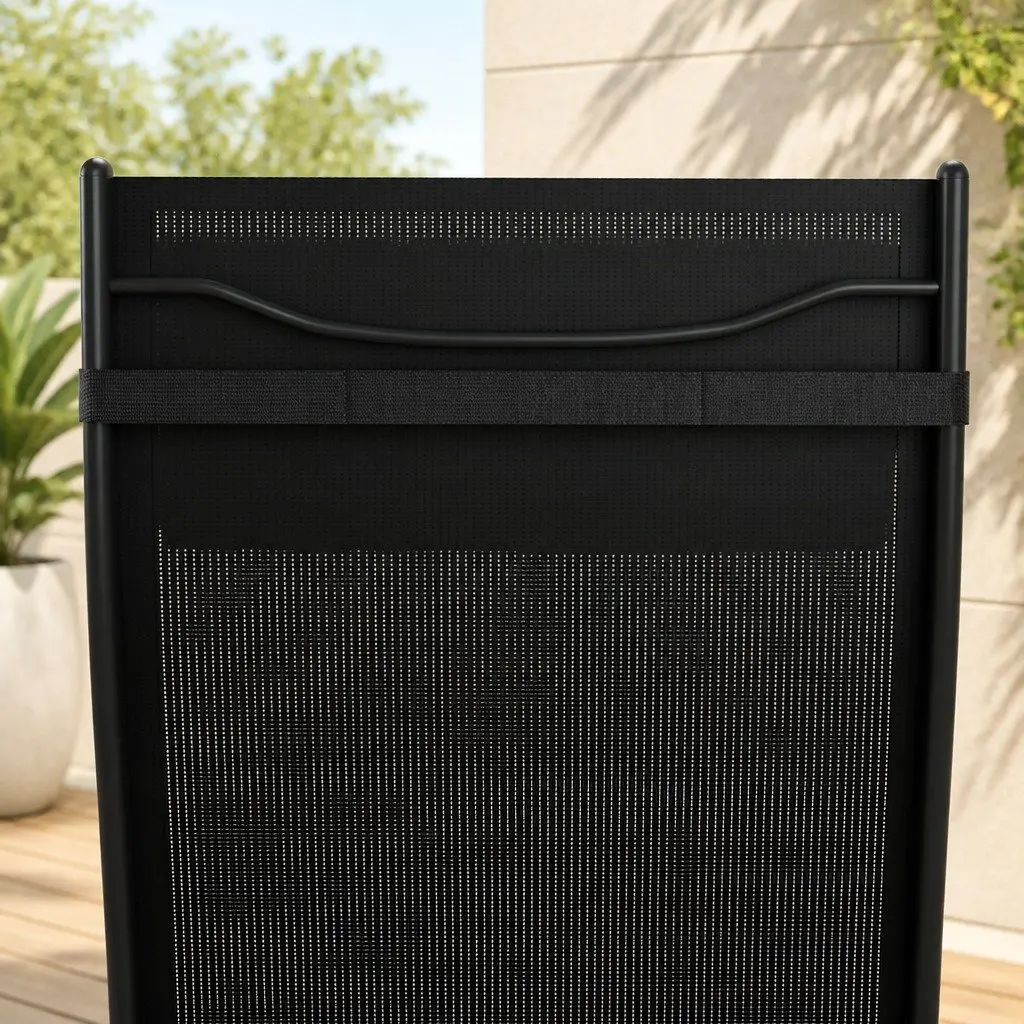 Outdoor Sun Lounger 3 Piece Set Steel Frame Adjustable Backrest Textilene Fabric