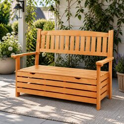 2 Seater Outdoor Storage Bench Wooden Garden Chair Patio Furniture Natural Wood