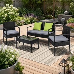 Outdoor Patio Sofa Set 4 Seater Wicker Lounge Chairs Coffee Table Garden