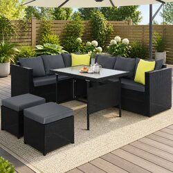 Outdoor Dining Sofa Set Black Wicker Aluminum Frame Table Chairs Lounge