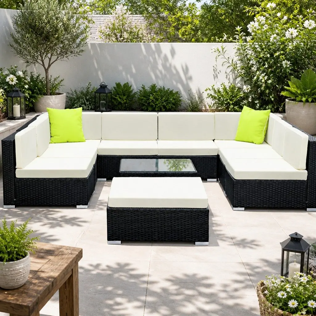 10 Piece Outdoor Wicker Sofa Lounge Setting Black