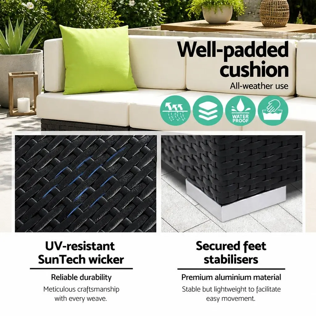 10 Piece Outdoor Wicker Sofa Lounge Setting Black