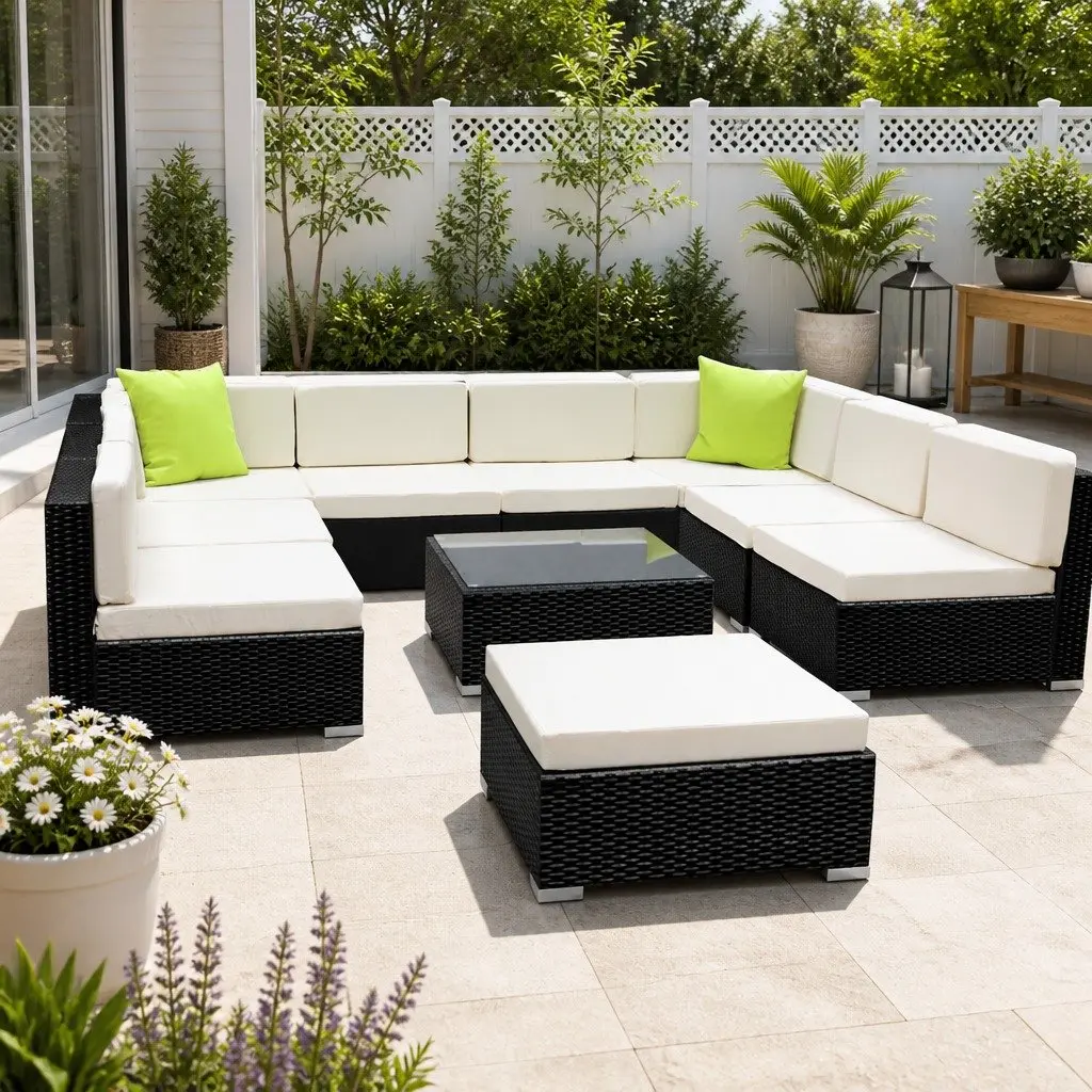 10 Piece Outdoor Wicker Sofa Lounge Setting Black