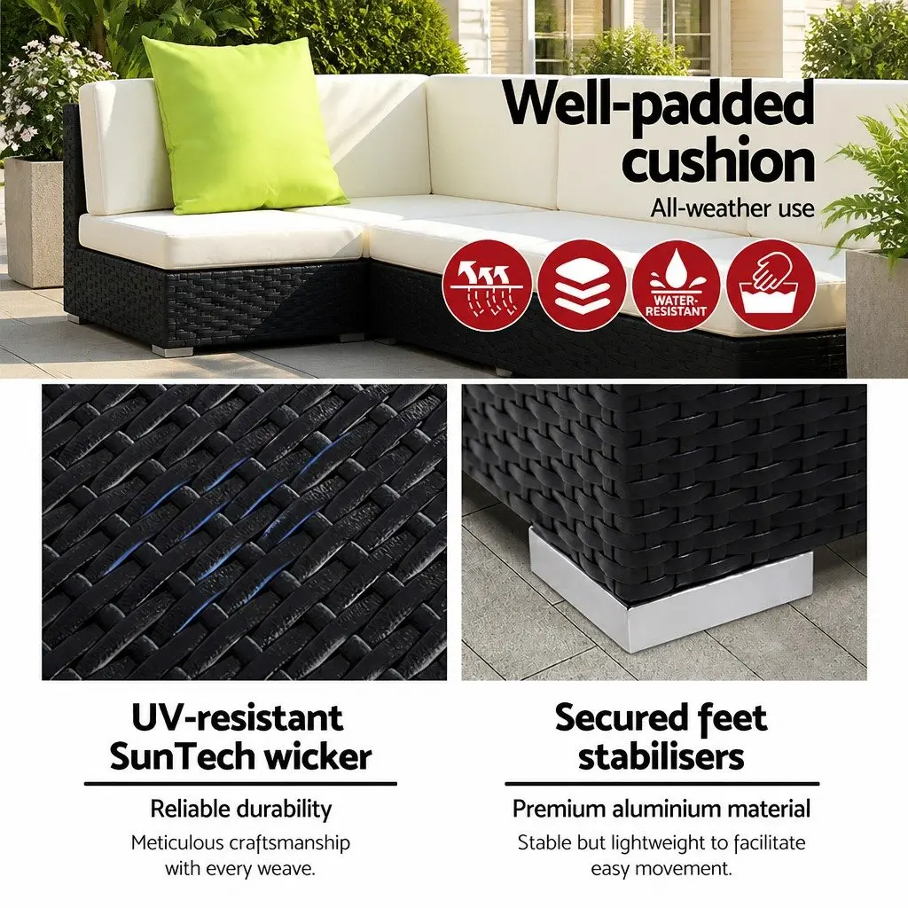 11 Piece Outdoor Wicker Sofa Set Black Cushioned Seating with Storage Cover