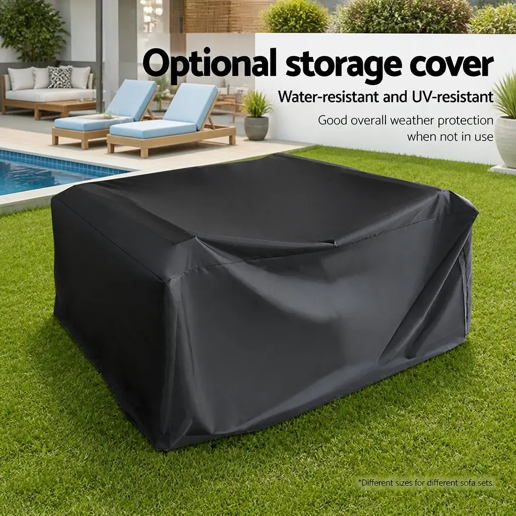 11 Piece Outdoor Wicker Sofa Set Black Cushioned Seating with Storage Cover