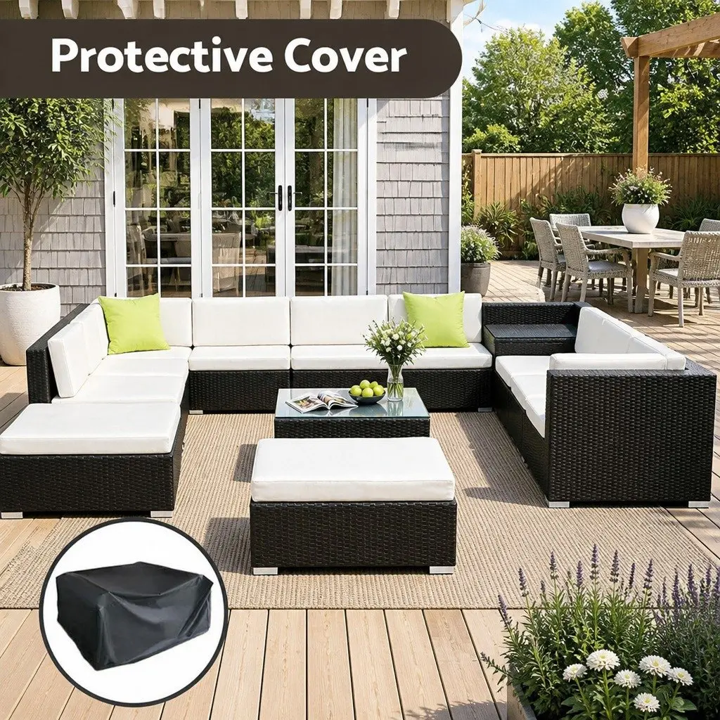 Outdoor Sofa Set 13 Piece Wicker Lounge Arm Chair Corner Table Cushions