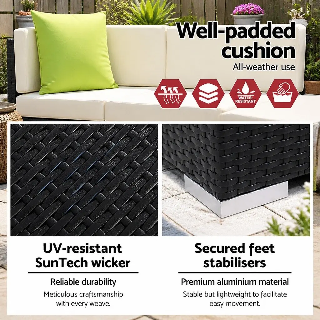 5 Piece Outdoor Sofa Set Wicker Lounge Couch 4 Seater Garden Furniture Black