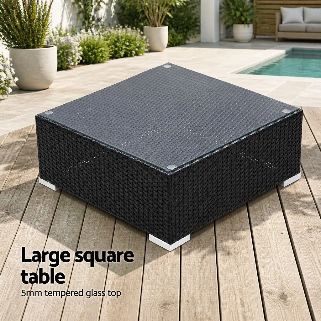 5 Piece Outdoor Sofa Set Wicker Lounge Couch 4 Seater Garden Furniture Black
