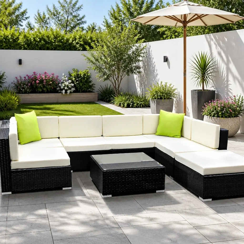 Outdoor Sofa Set 8-Piece Wicker Lounge Setting Black Garden Furniture
