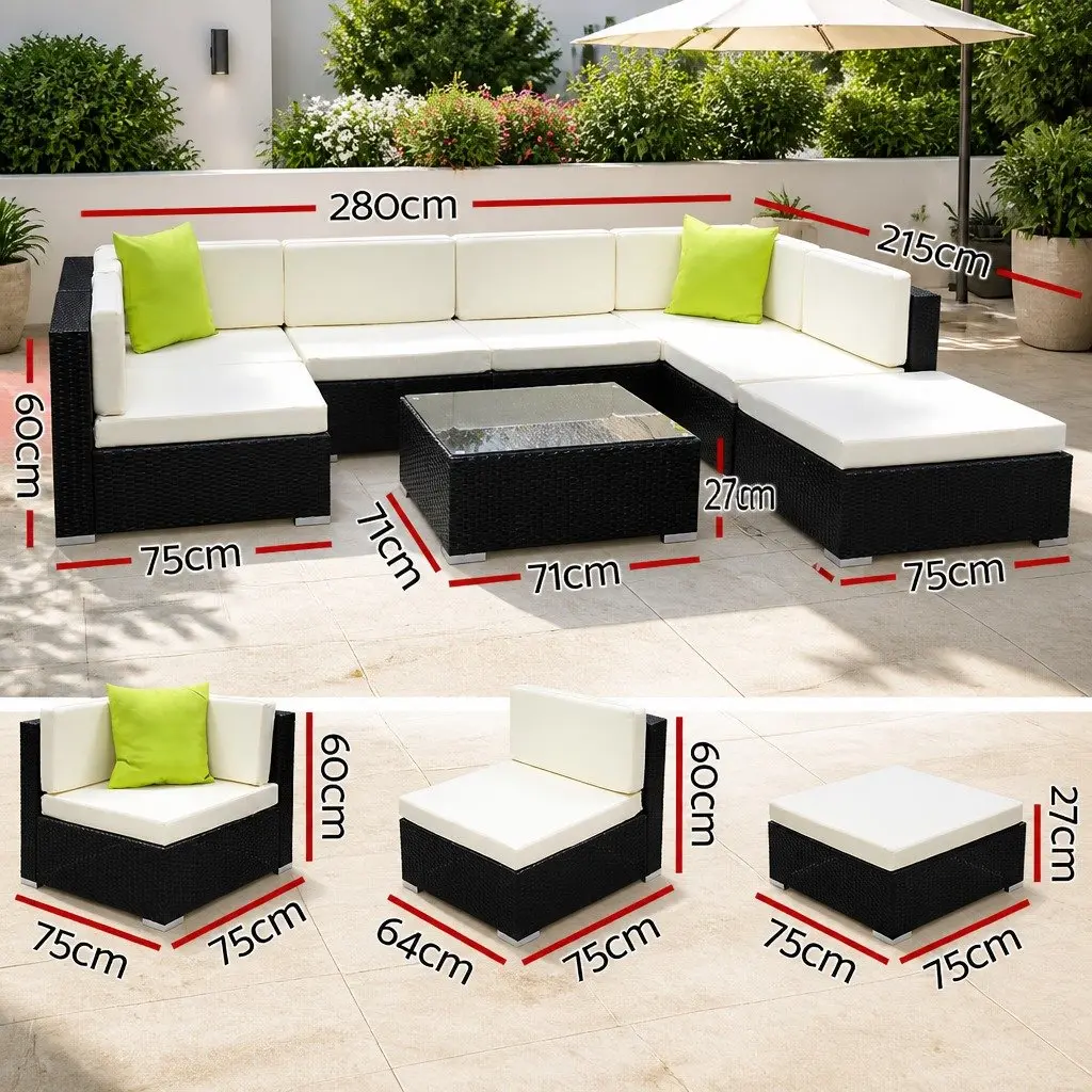 Outdoor Sofa Set 8-Piece Wicker Lounge Setting Black Garden Furniture