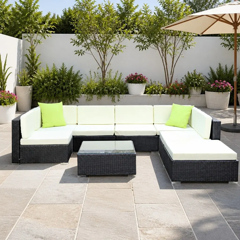 Outdoor Sofa Set 8-Piece Wicker Lounge Setting Black Garden Furniture