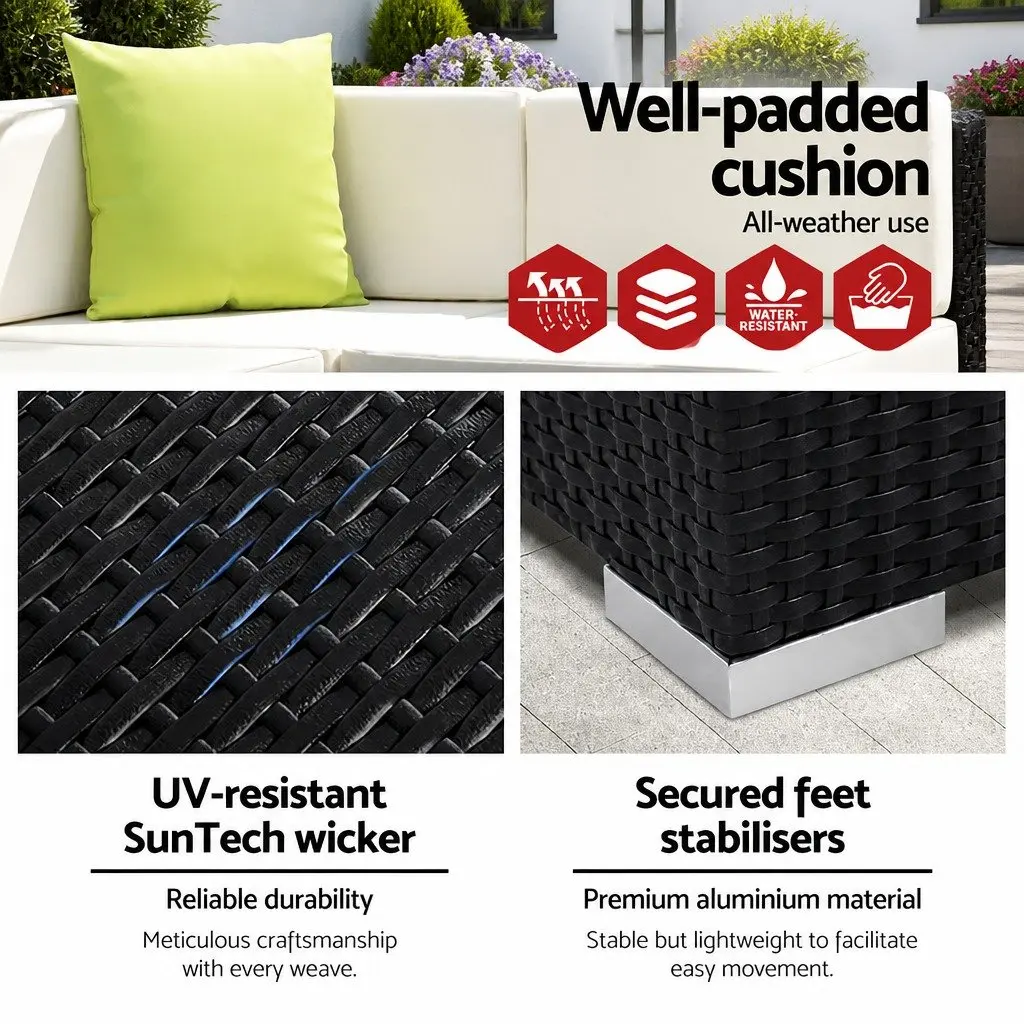 Outdoor Sofa Set 8-Piece Wicker Lounge Setting Black Garden Furniture