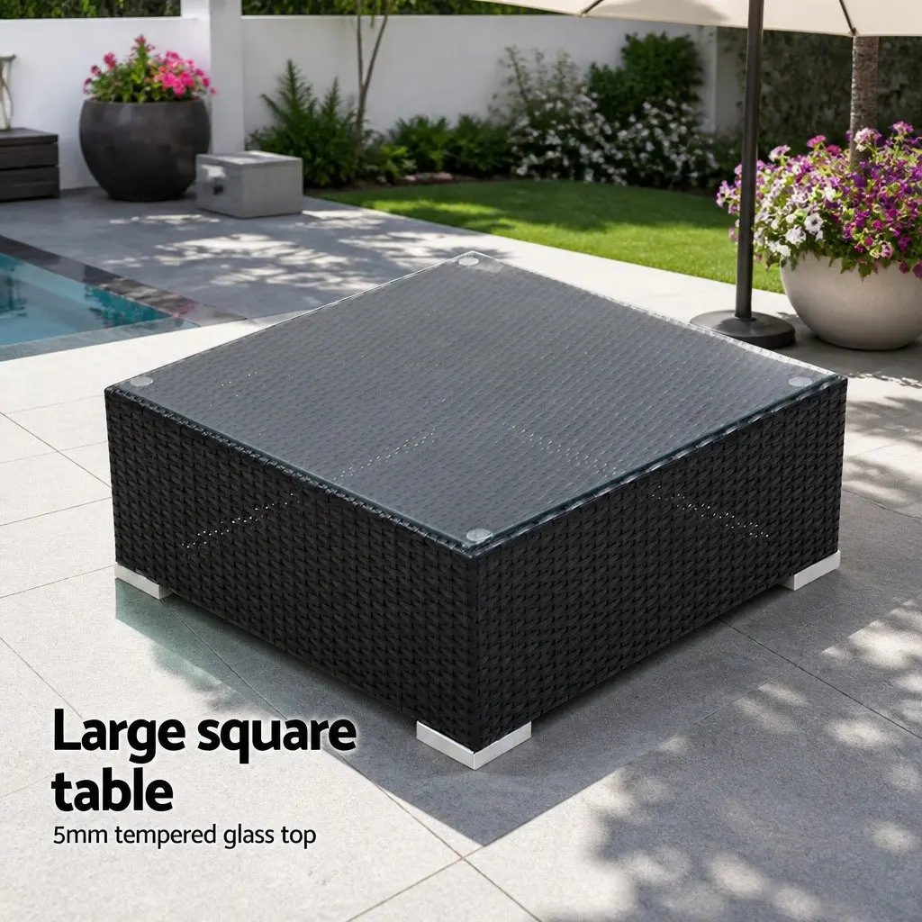 Outdoor Sofa Set 8-Piece Wicker Lounge Setting Black Garden Furniture