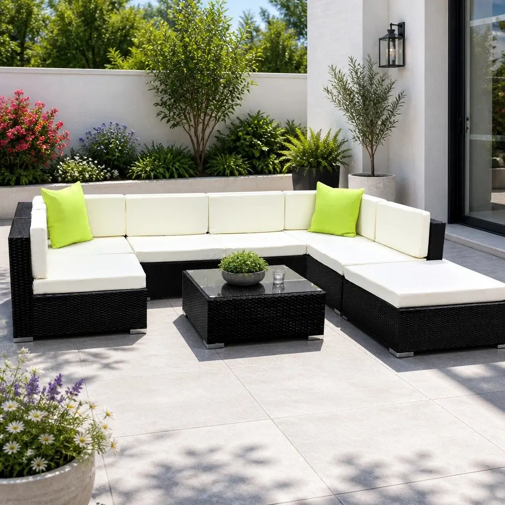 Outdoor Sofa Set 8-Piece Wicker Lounge Setting Black Garden Furniture