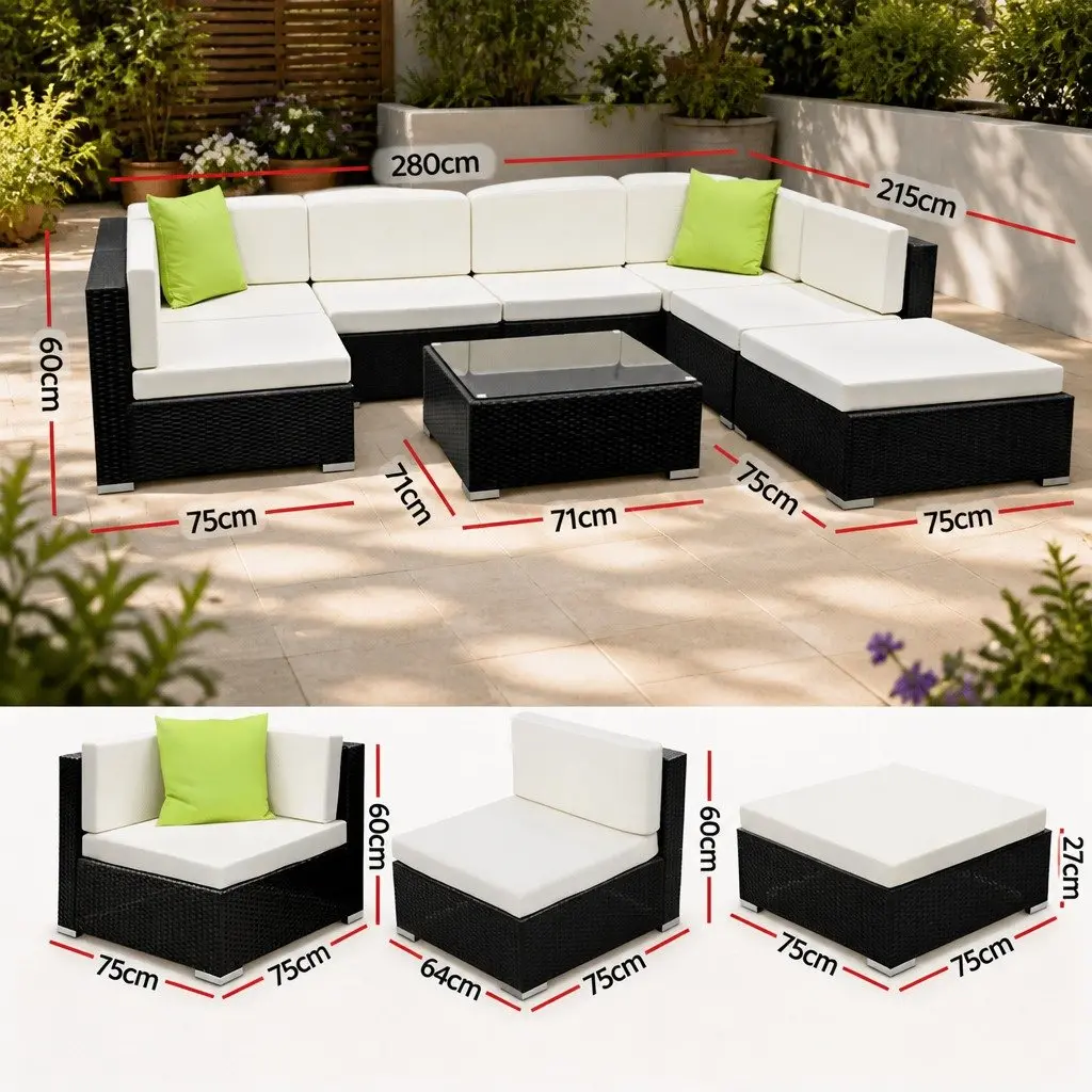 8 Piece Outdoor Sofa Set Wicker Lounge Couch Modular Configuration Black
