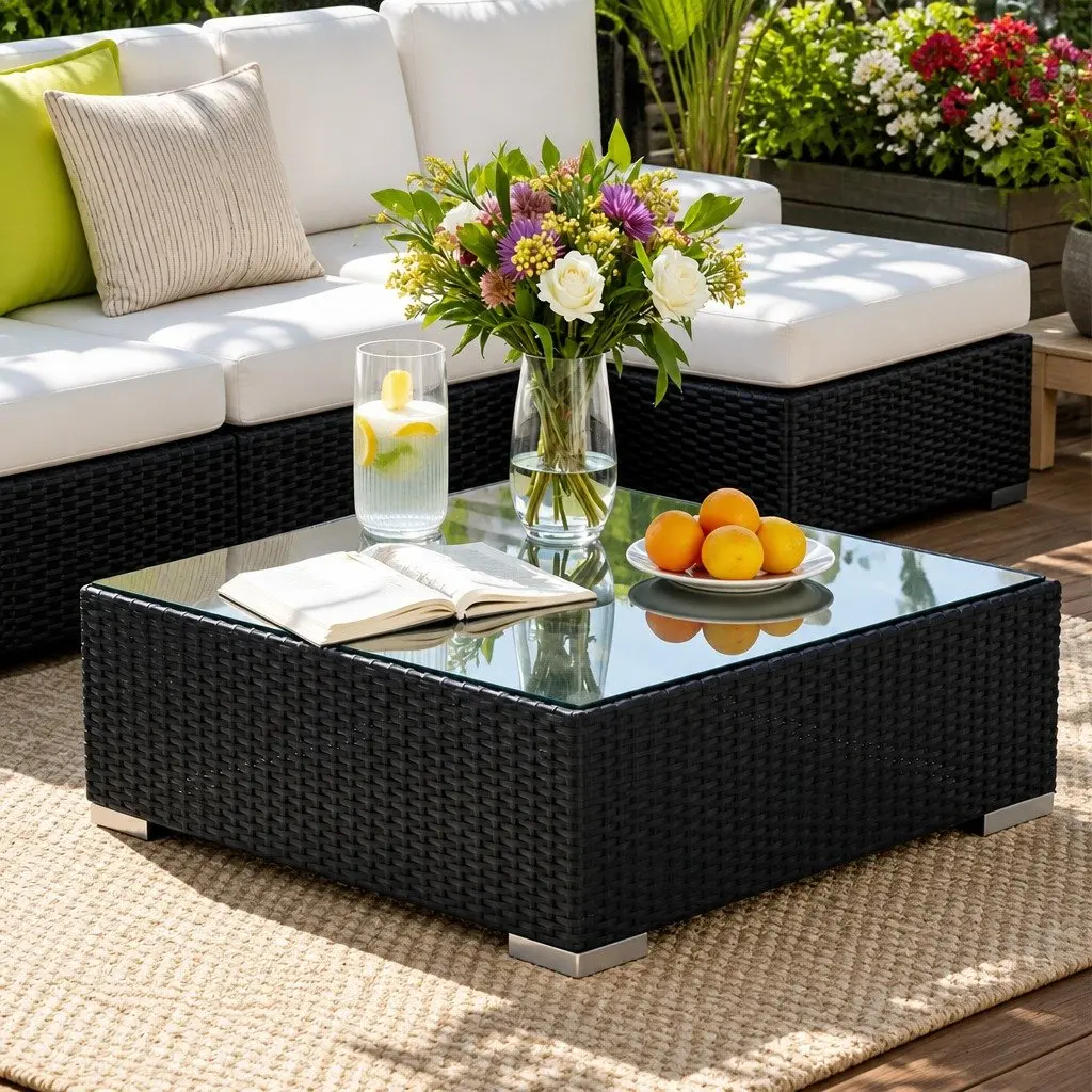 8 Piece Outdoor Sofa Set Wicker Lounge Couch Modular Configuration Black