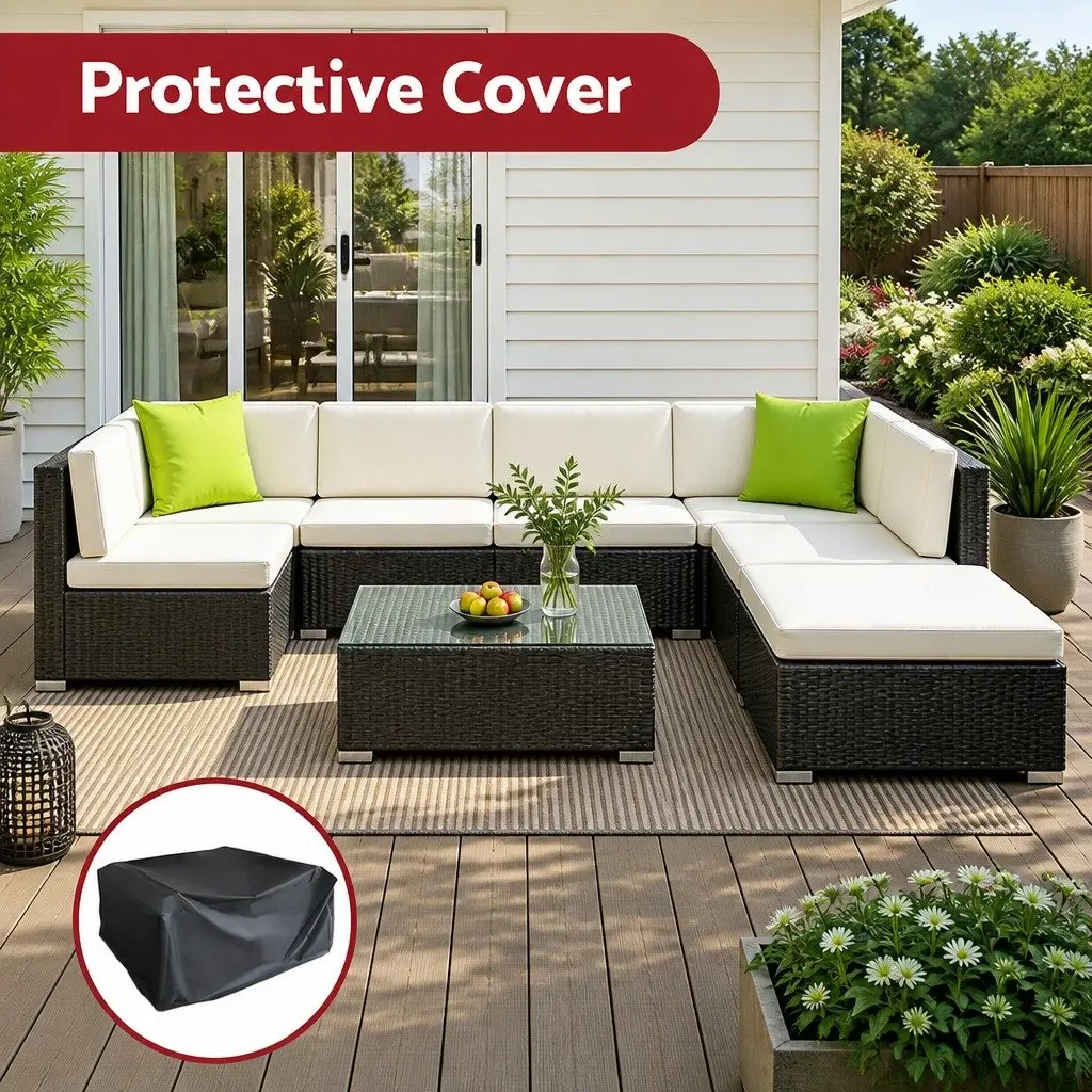 8 Piece Outdoor Sofa Set Wicker Lounge Couch Modular Configuration Black