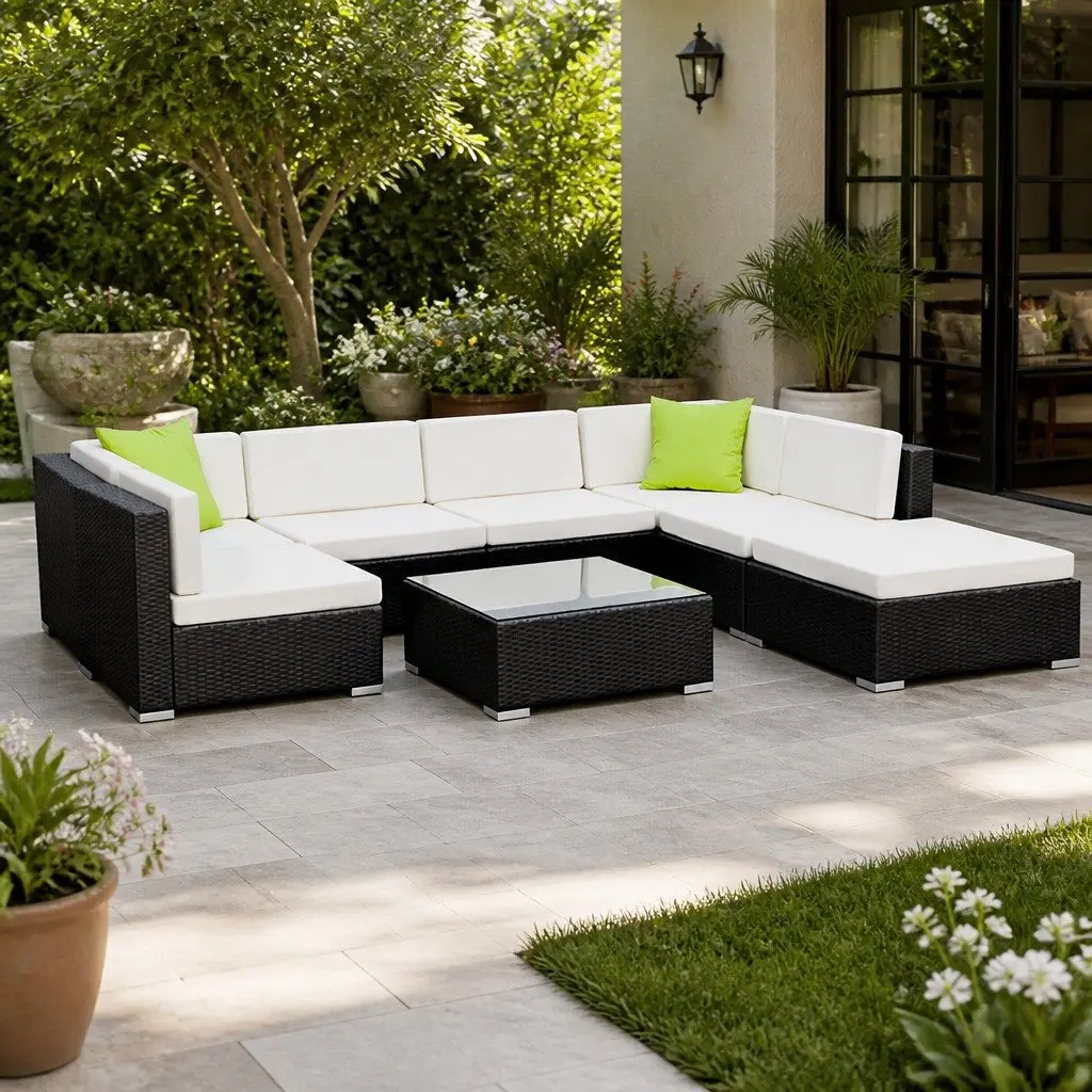 8 Piece Outdoor Sofa Set Wicker Lounge Couch Modular Configuration Black
