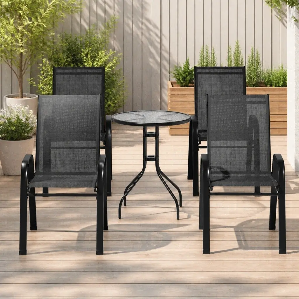 5PC Bistro Set with Chairs & Glass Table