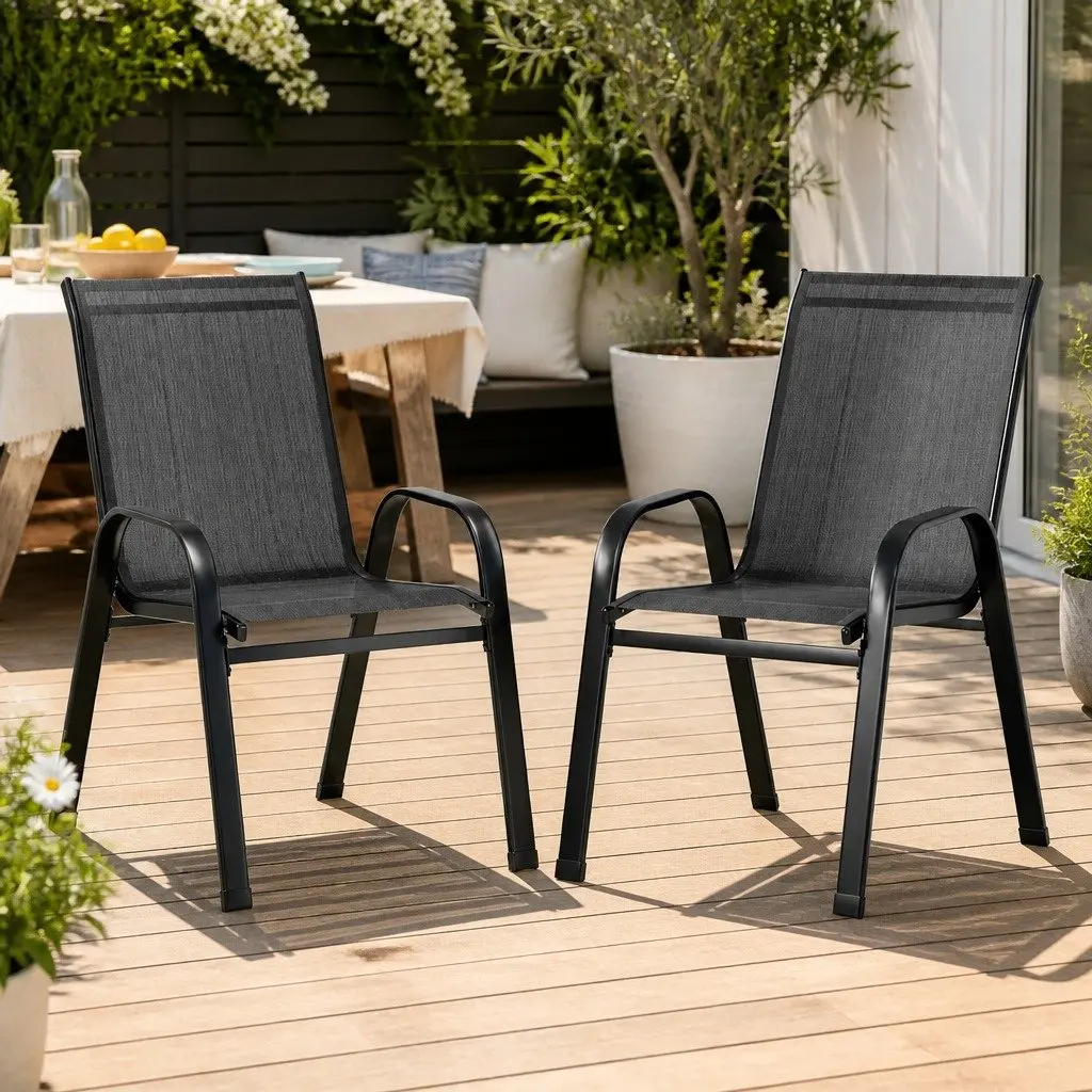 Outdoor Stackable Dining Chairs Black Steel 2 Piece