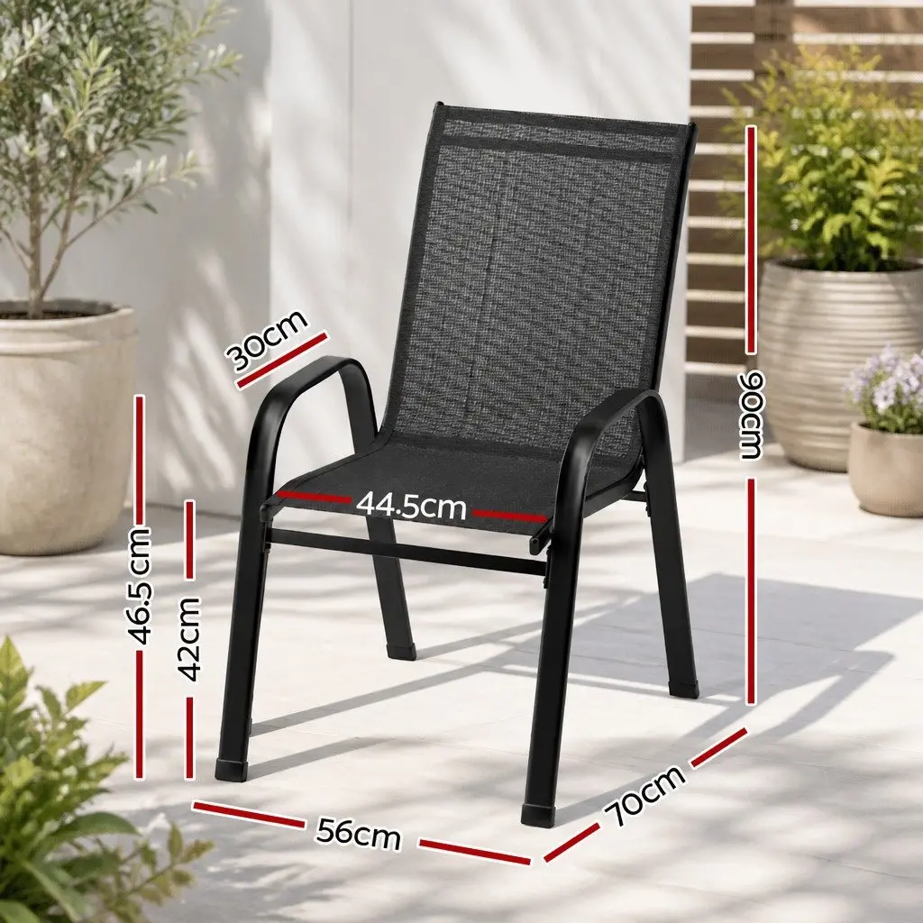 Outdoor Stackable Dining Chairs Black Steel 2 Piece