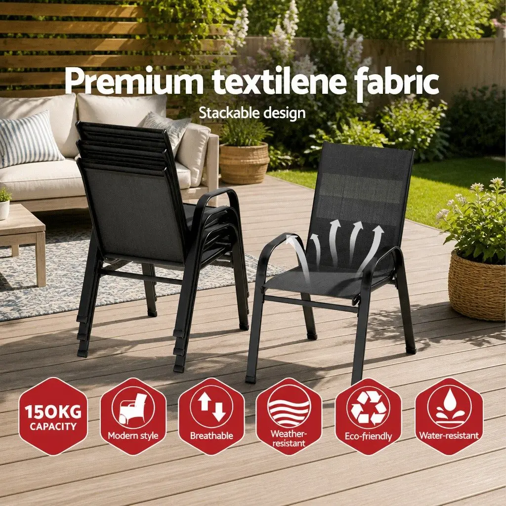 Outdoor Stackable Dining Chairs Black Steel 2 Piece